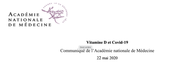  Communiqué de l’Académie nationale de Médecine : Vitamine D et Covid-19
